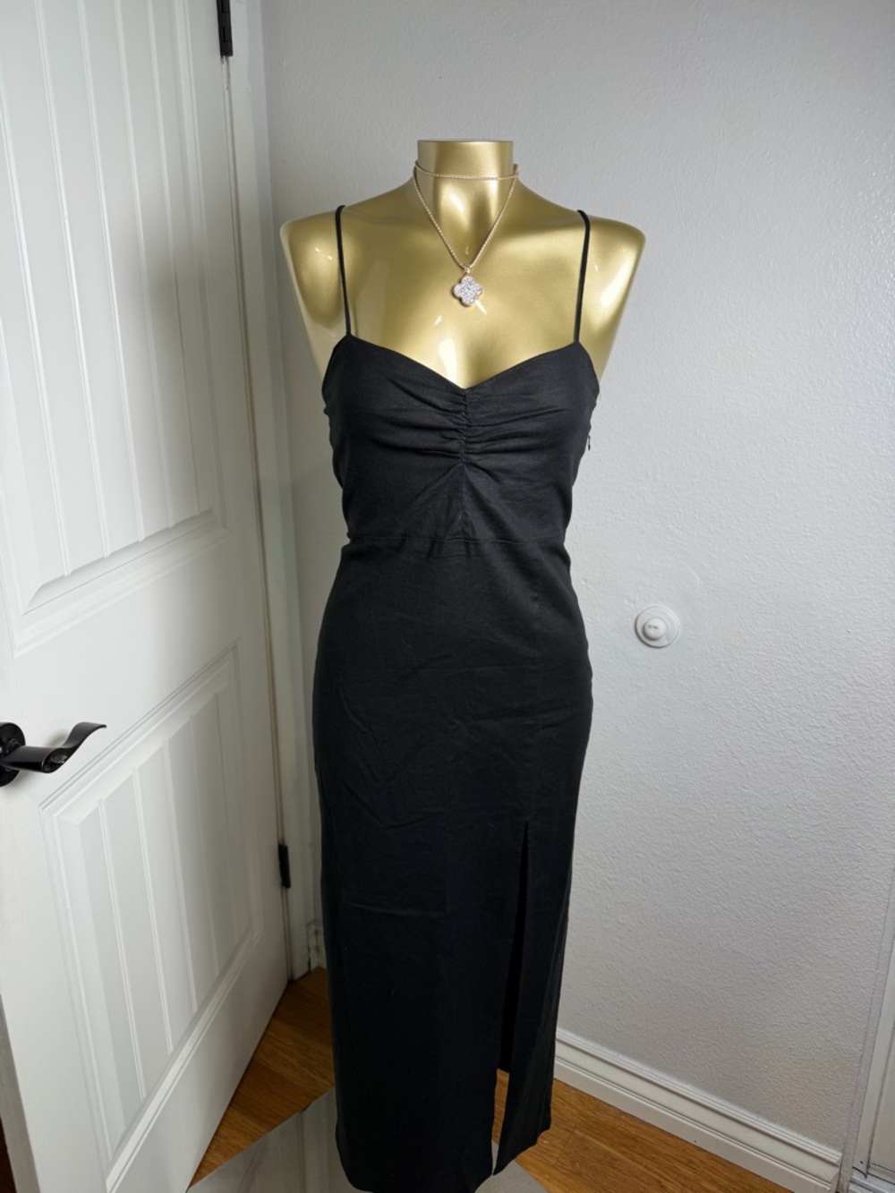 ZARA Black Spaghetti Strap Maxi Dress - Elegant Slip Style